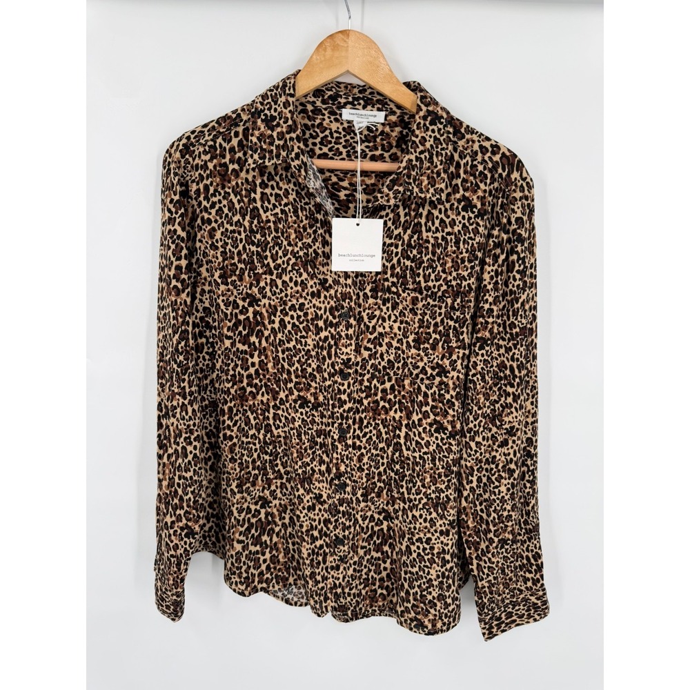 Beach Lunch Lounge Top Womens L Leopard Animal Print Casual Relaxed Art